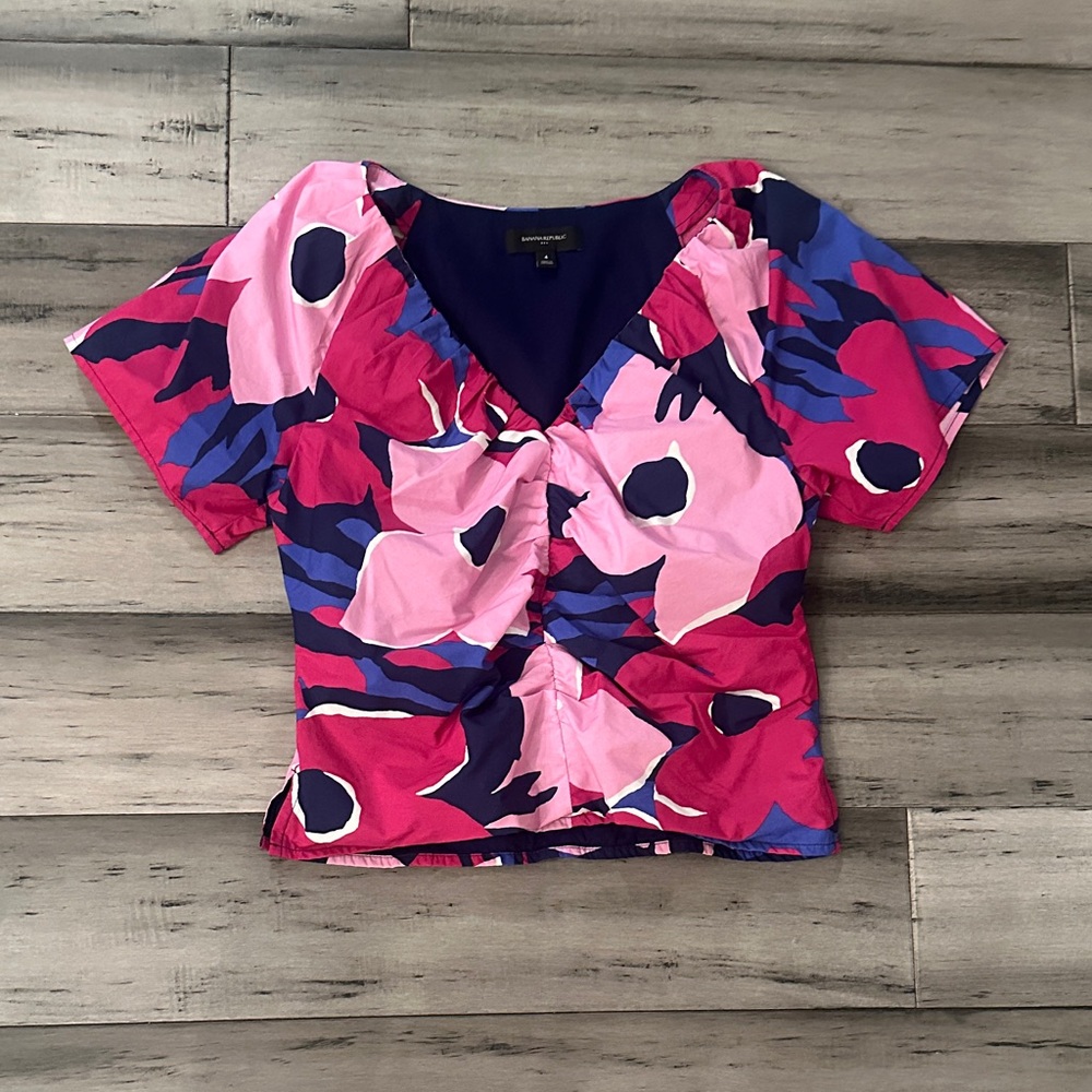 Banana Republic Pink and Blue Floral Blouse